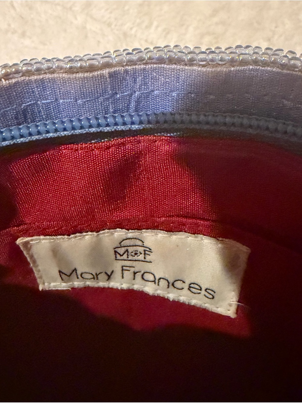 Mary Frances Red and Light Blue Beaded Clutch - Picture 3 of 4